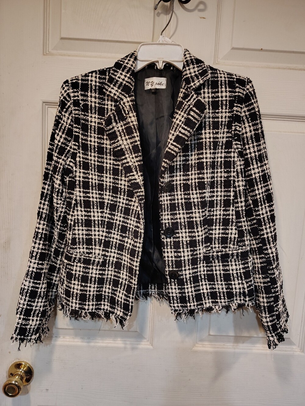 Vintage NY sake Women's Size S Black and White Silk/Wool Blend Jacket